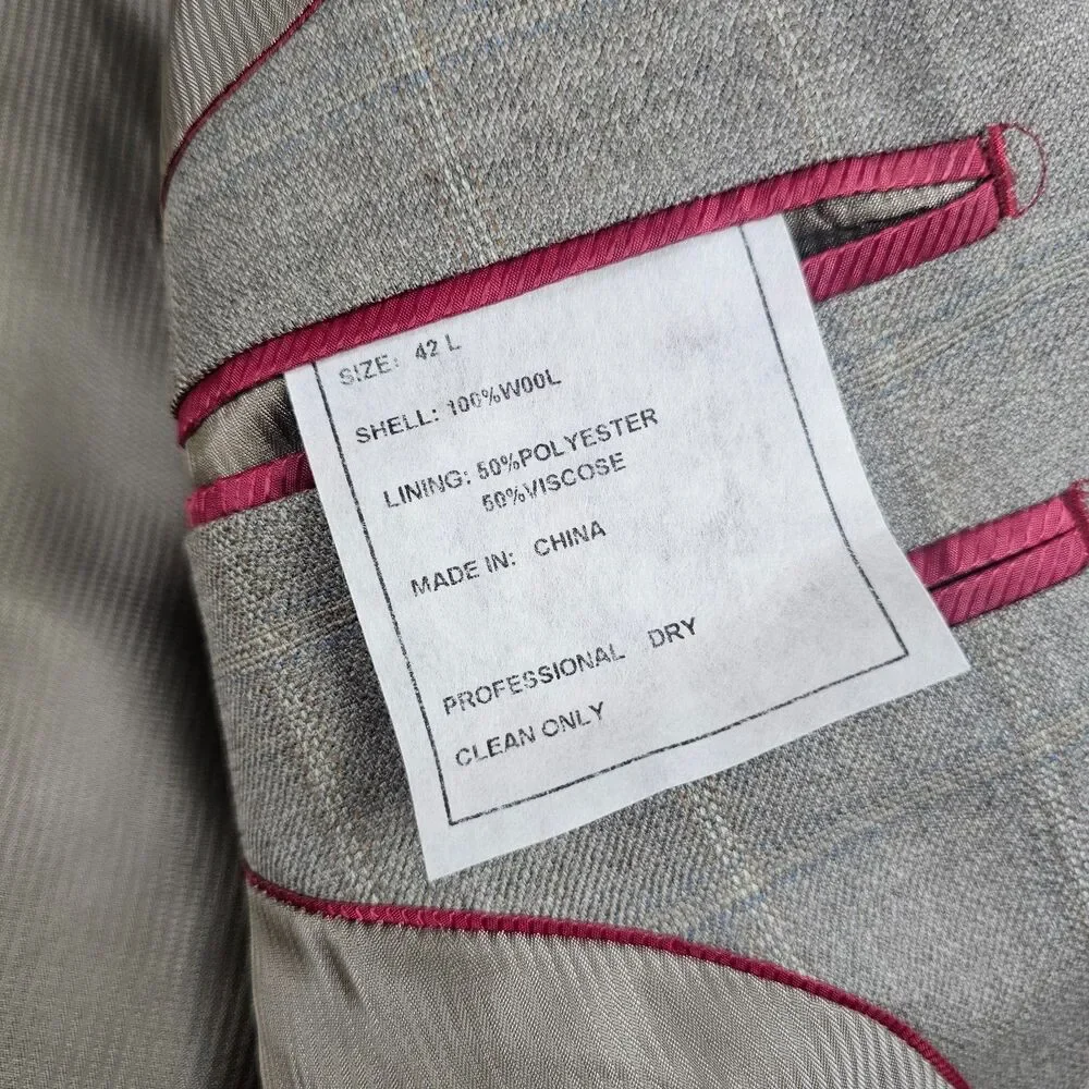 Pendleton Blazer Mens 42L Long Khaki Wool Pane Check Sport Coat Jacket 2 Button